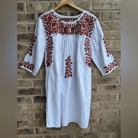 Spirit Dress NWOT White Dress with Orange Floral Embroidery Size L - Picture 1 of 8